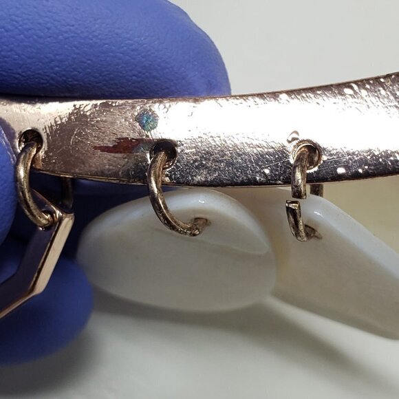 Polished  Rose Gold-tone, shell discs and Leather Statement Necklace - Picture 5 of 8